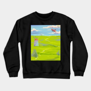 Flying over the green meadow Crewneck Sweatshirt